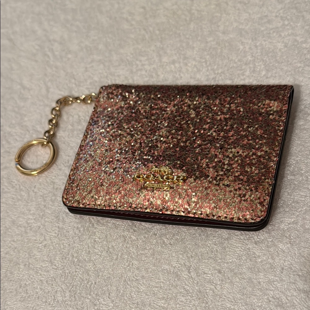 Coach Glitter Card Holder - Pink & Gold